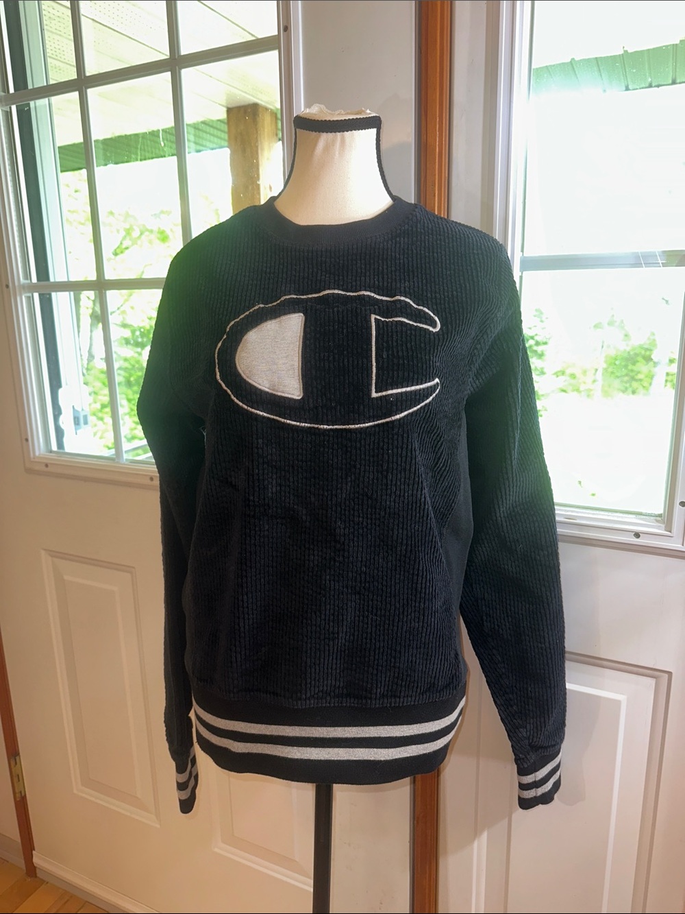 Champion Black Crewneck Sweater with White Logo